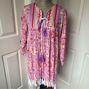 Ro’s Garden Seychelles Tunic Pink and Orange with Tassels XL
